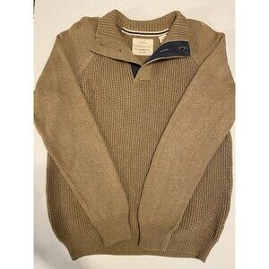 Men’s Weatherproof Vintage Henley Sweater Size Small S Khaki Tan Pullover cotton